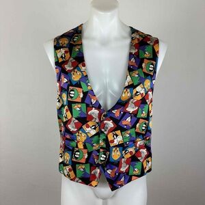 Vintage Looney Tunes 100% Silk Multicolor Vest Size S/M